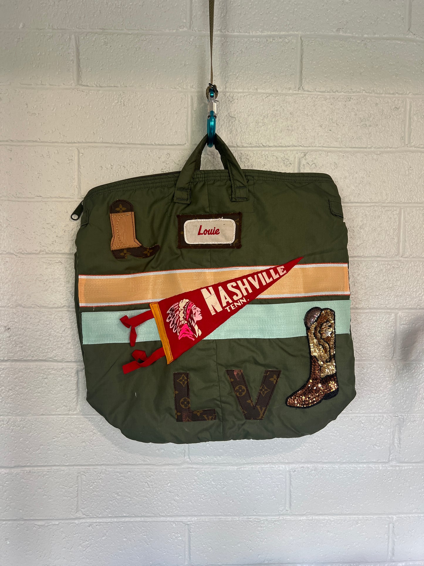 Nashville x Louis Vuitton x vintage flyers helmet bag.  One of a kind!