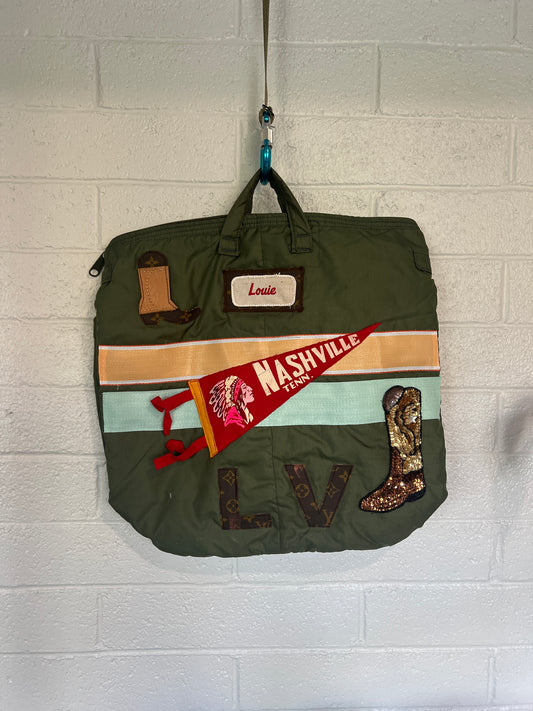 Nashville x Louis Vuitton x vintage flyers helmet bag.  One of a kind!