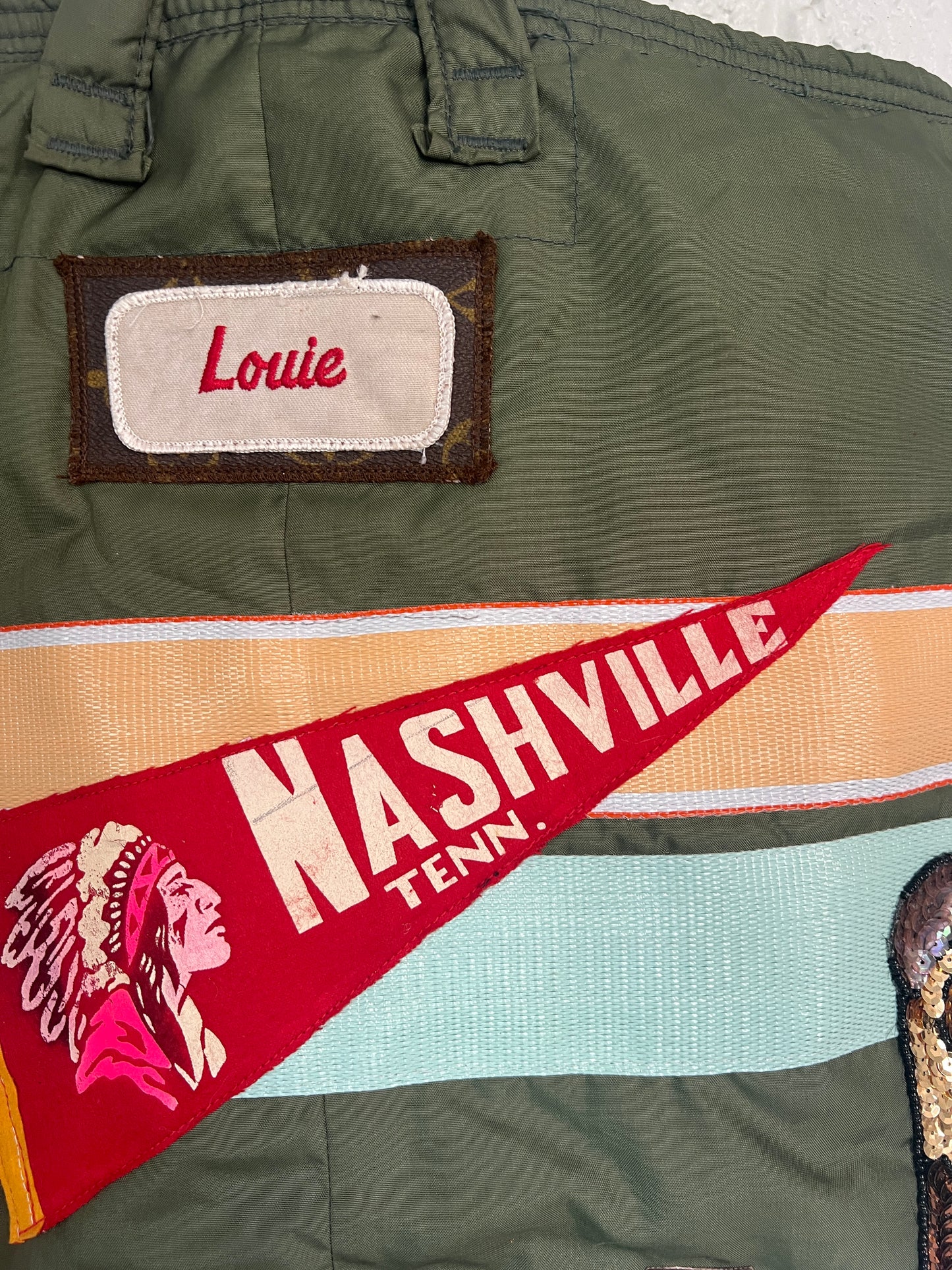 Nashville x Louis Vuitton x vintage flyers helmet bag.  One of a kind!
