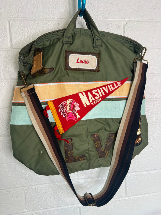 Nashville x Louis Vuitton x vintage flyers helmet bag.  One of a kind!